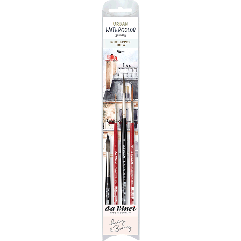 Набір пензлів DaVinci Urban Watercolor Journey Rigger Crew by May & Berry для акварелі та гуаші 4шт.