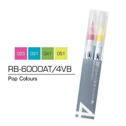 ���� ������� Kuretake ZIG Clean Color Real Brush Pop Colors 4��.