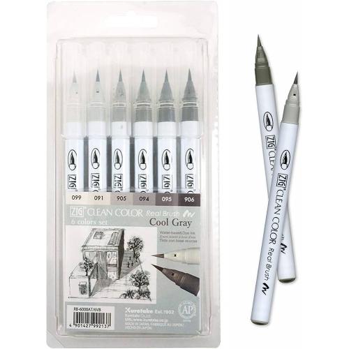 ���� ������� Kuretake ZIG Clean Color Real Brush Cool Gray Colors 6��.