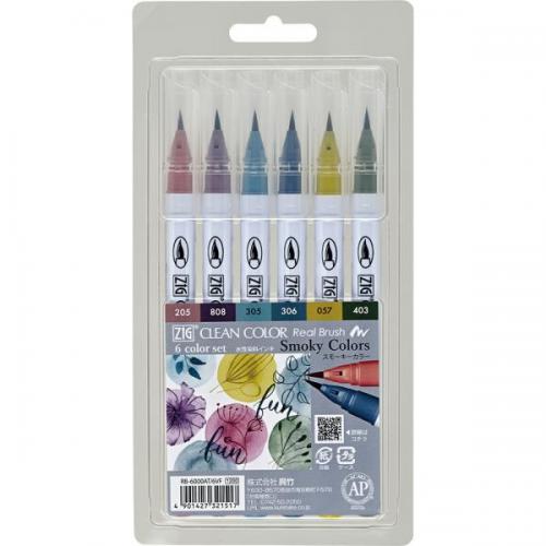 ���� ������� Kuretake ZIG Clean Color Real Brush Smoky Colors 6��.