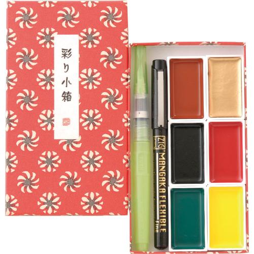 ���� ������������� ���� Kuretake IRODORI KOBAKO RED 6 �����, �������-��������� medium, ���� Mangaka Flexible