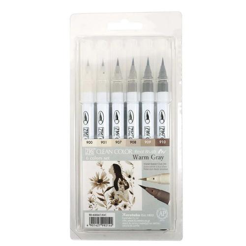 ���� ������� Kuretake ZIG Clean Color Real Brush Warm Gray Colors 6��.
