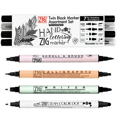 ���� ������� ������������ ZIG TWIN BLACK MARKER 4��.