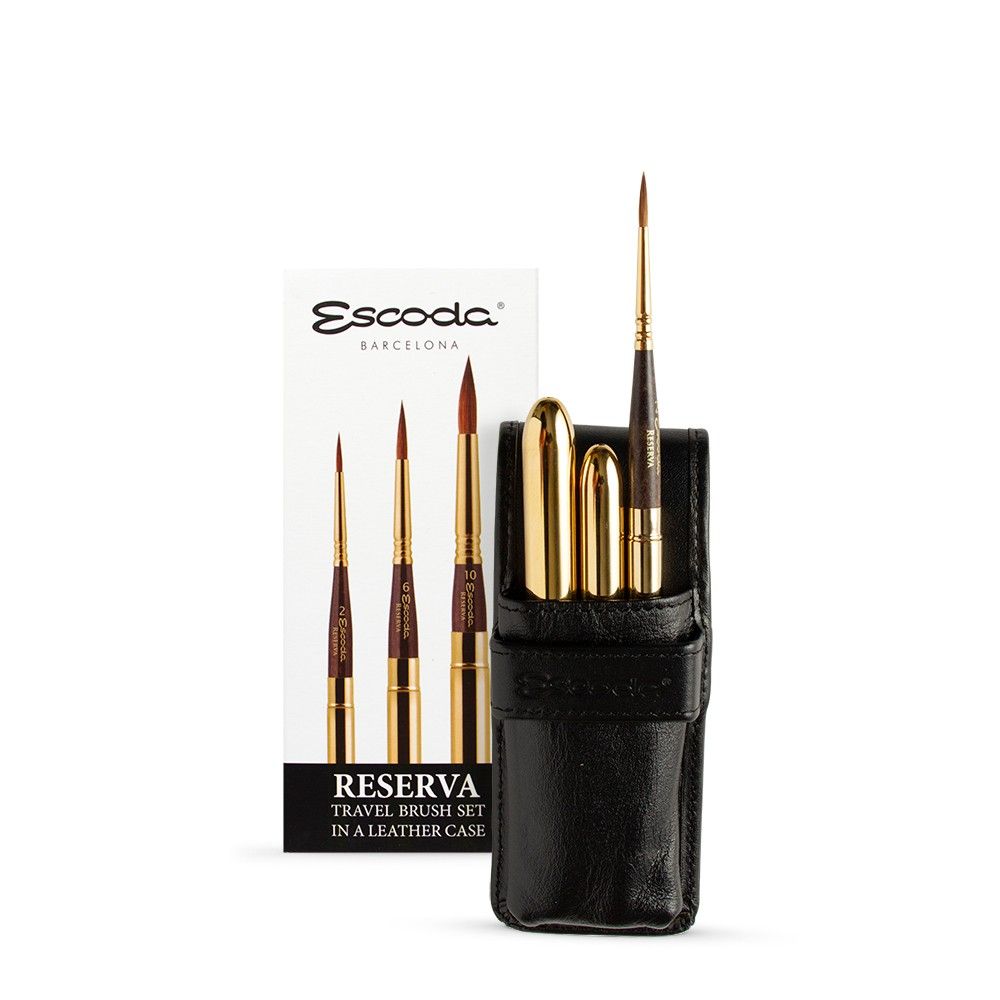 Набір пензлів Escoda Reserva TRAVEL 3 шт у шкіряному чохлі