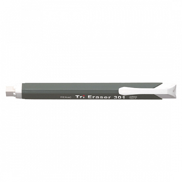 Гумка тригранна змінна у пластиковому корпусі Penac Tri Eraser 301, сірий