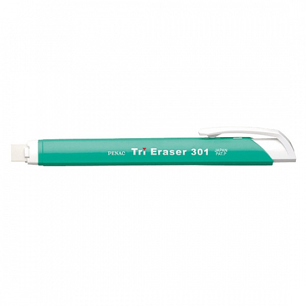 Гумка тригранна змінна у пластиковому корпусі Penac Tri Eraser 301, пастельний зелений