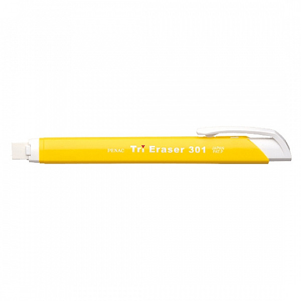 Гумка тригранна змінна у пластиковому корпусі Penac Tri Eraser 301, жовтий